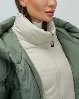 Куртка двубортная женская зимняя с капюшоном цвета хаки 7736Kh Бренд: Visdeer  фото 13