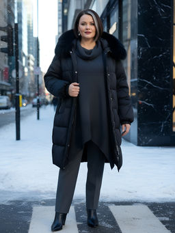 Пальто зимнее утепленное с мехом и капюшоном тренд черного цвета 7629Ch Бренд: Visdeer