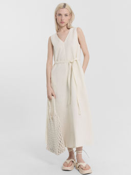 Свободный сарафан из премиального льна и хлопка в расцветке суровый