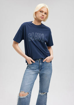 Mavi Logo Bask?l? Lacivert Tisort