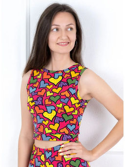 ТОП взрослый Евгения,цвет Малиновый,Сердечки х/б 92% лайкра 8%