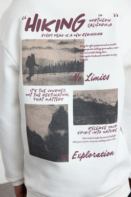 Ekru Oversize/Genis Kesim Kapusonlu S?rt Bask?l? Ici Polar/S?cak Tutan Sweatshirt TMNAW25SW00077 - Trendyolmilla фото 4