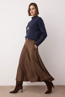 Kahverengi Ekoseli Can/A-Line Volanl? Dokuma Uzun Maxi Etek TWOAW26ET00165 - Trendyolmilla фото 2