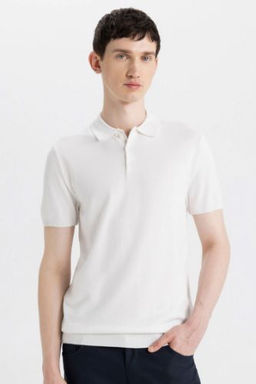 Slim Fit Dar Kesim K?sa Kollu Basic Duz Triko Polo Tisort