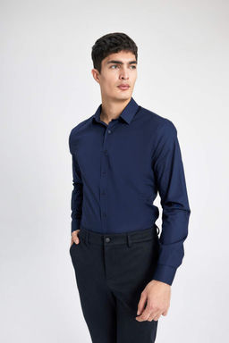 Рубашка Slim Fit с итальянским воротником и длинными рукавами без глажки - Defacto фото 4