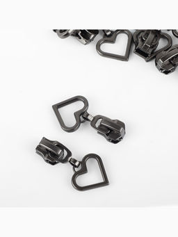 Бегунок для металлической молнии, №5, «Сердце», 10 шт., цвет чёрный никель