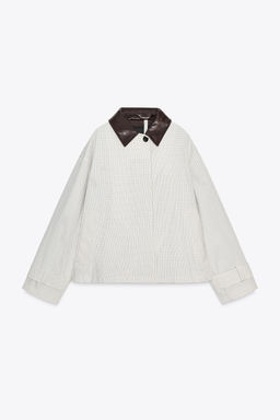 LEATHER EFFECT COLLAR SHORT TRENCH COAT ZW COLLECTION