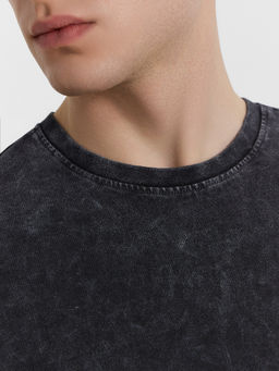 Футболка мужская серая с обработкой эйсид серый acid wash +печать1 111773