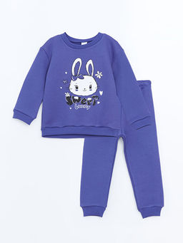 Bisiklet Yaka Uzun Kollu Bask?l? K?z Bebek Sweatshirt ve E?ofman 2li Tak?m