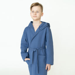 Халат детский вафельный джинс 914 (140, 72)