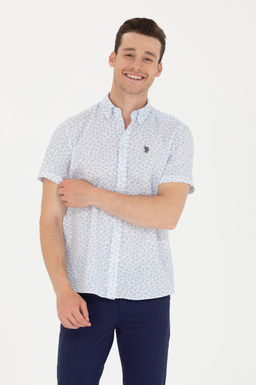Рубашка U.S. Polo Assn с коротким рукавом синяя из хлопка фото 15