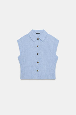 CAMISA MANGA SISA CON LINO / Azul