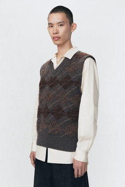CHALECO PUNTO ROMBOS TEXTURA SOSHIOTSUKI X ZARA / Gris antracita  фото 3