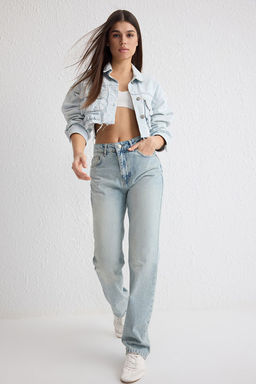 TRENDYOLMILLA Mavi Yuksek Bel Straight Jeans TWOSS25JE00084