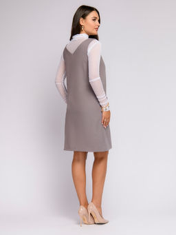 Платье серо-бежевое длины мини свободного силуэта без рукавов - 1001dress фото 3