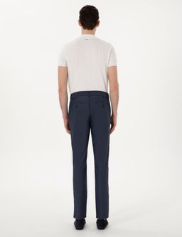 Lacivert Slim Fit Beli Lastikli Kanvas Pantolon