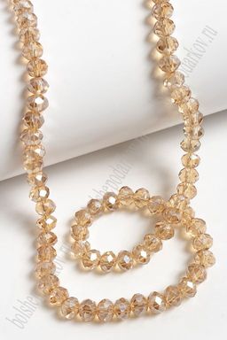 Бусины стеклянные, прозрачные перламутр., на леске "Rondelle" 6 мм (SF-669) бежевый №215