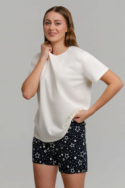 Арт. 9151 Пижама с шортами 42-50 (5 шт) Цвет:верх-молочный,низ-черный