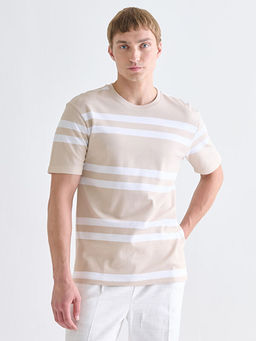 Bisiklet Yaka ?izgili Penye Erkek Ti??rt