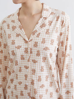 G?mlek Yaka Teddy Desenli Kad?n Pijama Tak?m