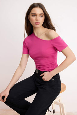 Trendyolmilla Siyah Buzgulu Asimetrik Yaka Esnek Orme Bluz TWOSS24BZ00073  фото 34