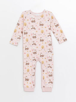 Bisiklet Yaka Uzun Kollu Bask?l? K?z Bebek Tulum