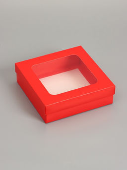 Цена за 5 шт. Коробка складная, крышка-дно, красная, с окном 20×20×6 см