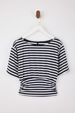 Lacivert Cizgili Regular/Normal Kal?p Asimetrik Yaka Yumusak Orme Bluz TWOSS26BZ00097