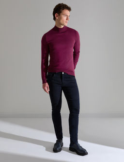 Bordo Slim Fit Yar_m Bal_k__ Yaka Basic Triko Kazak