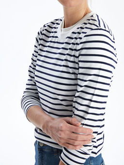 Bisiklet Yaka ?izgili Uzun Kollu Kad?n Body