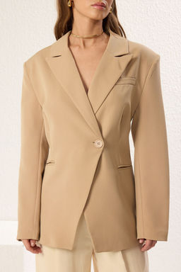 TRENDYOLMILLA Vizon Kruvaze Kapama Regular Dokuma Blazer Ceket TWOSS25BC00032  фото 3