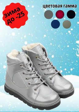 Ботинки детские шерсть 23016 кожа, ЛОНДОН серебристый