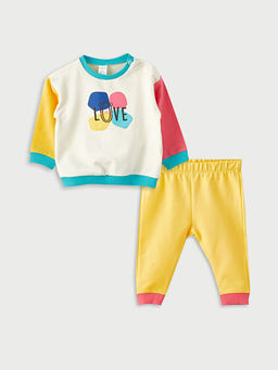 Bisiklet Yaka Uzun Kollu Bask?l? K?z Bebek Sweatshirt ve E?ofman Alt 2li Tak?m