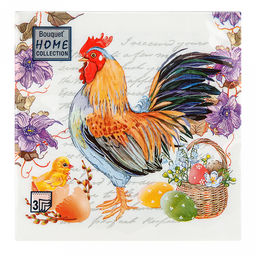 Салфетки бумажные "Bouquet Home Collection Classic" 33х33см, 3-х слойные, 20 штук в упаковке, 100% целлюлоза, "Пасхальная композиция" (Россия)