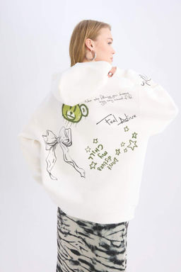 Толстый толстый свитшот с капюшоном и принтом на спине Cool Oversize, широкий крой