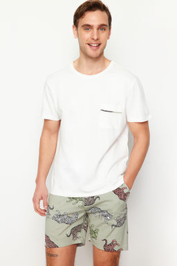 TRENDYOL MAN Ekru Regular Fit Hayvan Desenli Couple/Cift Orme Sortlu Pijama Tak?m? TMNSS24PT00015 - Trendyolmilla фото 2