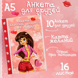 Цена за 3 шт. Анкета для девочек Анкета классной девчонки и её подруг, А5, 32 страницы