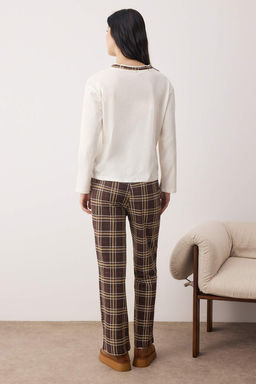 Siyah %100 Pamuklu Kalpli Ekoseli Orme Pijama Tak?m? THMAW26PT00063