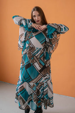 Платье шифон LOVE052/03/Бирюзовый, белый