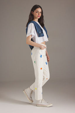 Ekru Nak?sl? Yuksek Bel Duz Kesim Straight Jeans TWOSS25JE00215 - Trendyolmilla фото 2