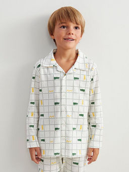 G?mlek Yaka Ekose Desenli Uzun Kollu Erkek ?ocuk Pijama Tak?m?