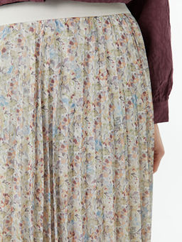 Beli Lastikli ?i?ekli Kad?n Pileli Etek