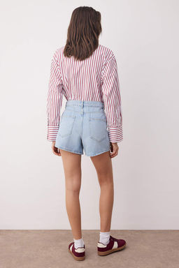 TRENDYOLMILLA Mavi Yuksek Bel Mini Denim Sort TWOSS25SR00178  фото 4