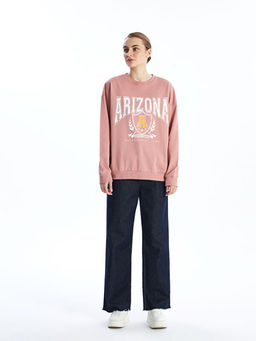 Bisiklet Yaka Bask?l? Kad?n Sweatshirt