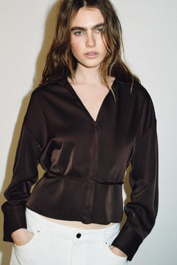 BLUSA SATINADA CINTUR?N / Marr?n - Zara фото 9