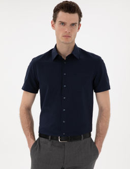 Lacivert Basic Regular Fit K_sa Kollu Cepli G_mlek