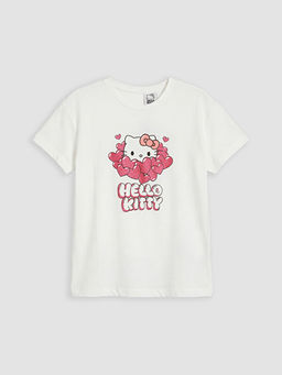 Bisiklet Yaka Hello Kitty Bask?l? K?z ?ocuk Ti??rt