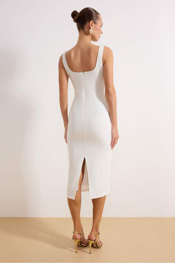 Beyaz Cicek Aplike Detayl? Astarl? Dokuma Dugun/Nikah Elbise TPRSS26EL00045