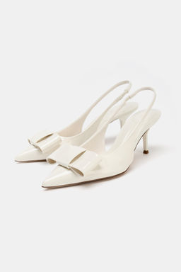 FAUX PATENT SLINGBACK HEELS WITH BOW