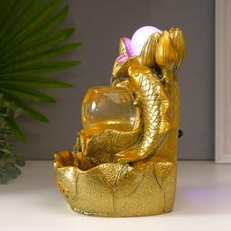 Фонтан настольный с подсветкой «Золотой карп и лотосы», от сети, золото, 26×18×17 см
